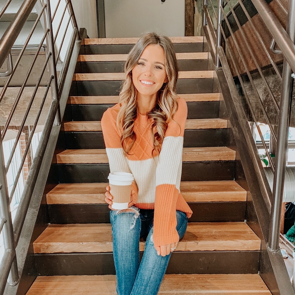 SOLD - Coral and cream stripe sweater